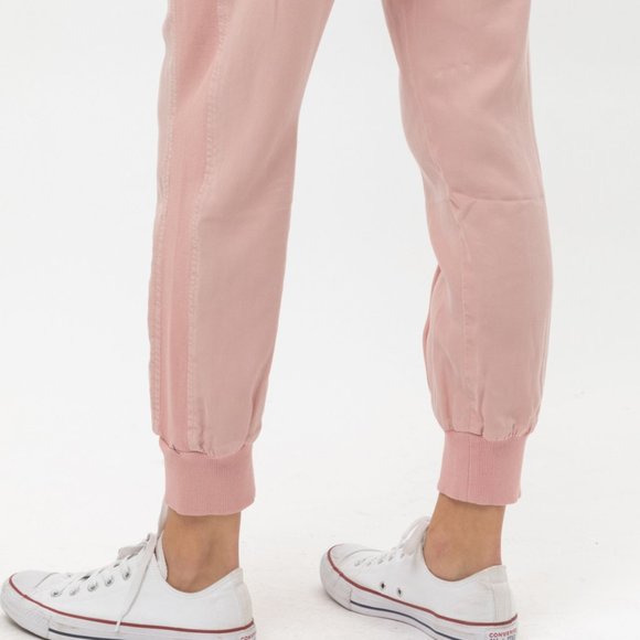 NEW Pink Tencel High Waist Rib Panel Jogger Pants - Picture 6 of 9